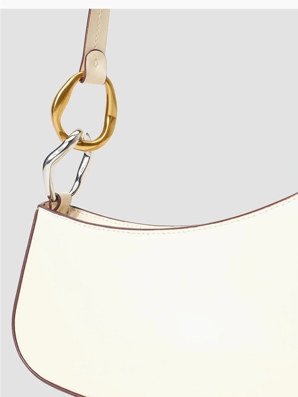 STAUD Cream Shoulder Bag with Metallic Accent